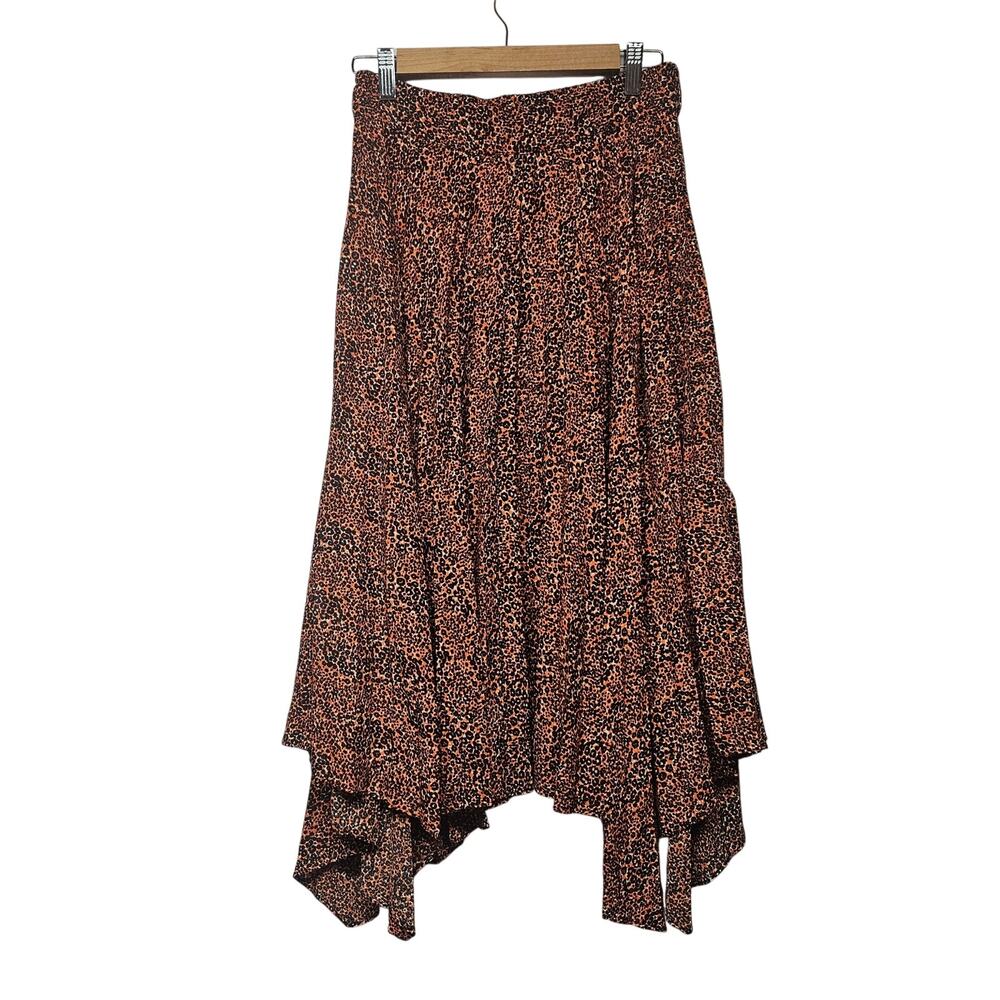 Topshop Orange Cheetah Print Midi Swing Skirt - Women's Size 6